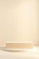 rectangular block on a round platform against a pale yellow background photo