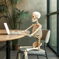 skeletal figure working on a portable computer photo