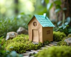 charming papercraft miniature house a mossy setting photo