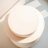 two-tiered circular display platforms soft light photo