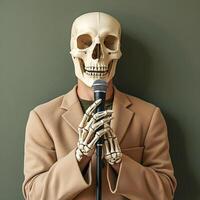 skeletal figure with microphone photo