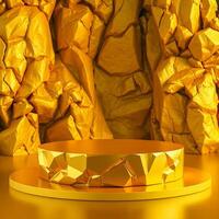 golden geometric platform against a textured background photo
