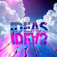 iridescent letters form the word ideas against a cloudy sky photo