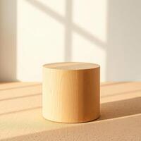 cylindrical wooden display stand a minimalist setting photo