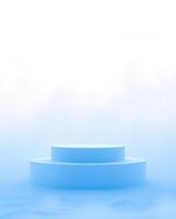 two-tiered cylindrical display stand on a hazy background photo