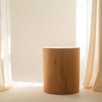 cylindrical wooden stool minimalist setting photo