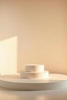 minimalist tiered display with three circular white platforms photo
