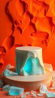 abstract platform with ice crystals background photo