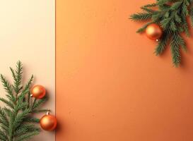 three spheres conifer sprigs on a two-toned background photo