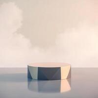 geometric facet platform on reflective surface photo