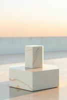 stack two white marble hexagonal blocks photo