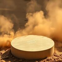 pale yellow cylindrical platform a desert setting photo