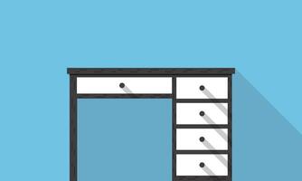Single Desk with drawer flat icon design, Blue color background, light and shadow. vector