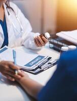 Doctor working in the office and listening to the patient, she is explaining her symptoms, healtcare and assistance concept photo