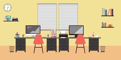 desk with computer and other things, flat design, illustration vector