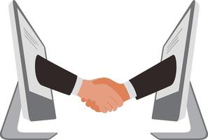 Concept illustration of internet deals, handshake from computer, business partnership illustration vector