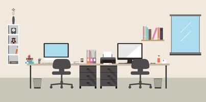 desk with computer and other things, illustration vector