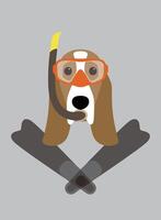 Portrait of dog, wearing something, want to diving, cool style like a diver vector