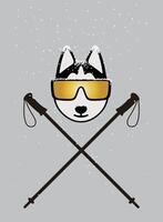 Portrait of skiing dog, wearing something, cool style vector