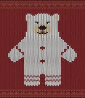 Polar bear on the knitting pattern, Happy new year, illustration vector