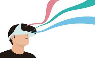 Man wearing virtual reality glasses. look at the sky vector