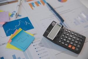 businessman working data document graph chart report marketing research development planning management strategy analysis financial accounting. Business office concept. photo