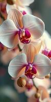 Vibrant orchids in full bloom display intricate patterns and colors during a sunny day in a botanical garden photo