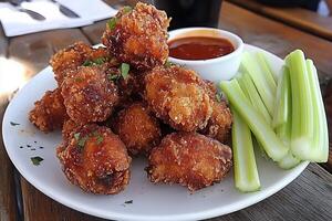 Crispy Chicken Bites with Celery and BBQ Sauce photo