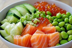 Delicious and Colorful Salmon Poke Bowl Recipe photo