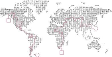 Maze map of the world, Earth map vector