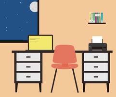 night office place, computer on the desk, flat design, illustration vector