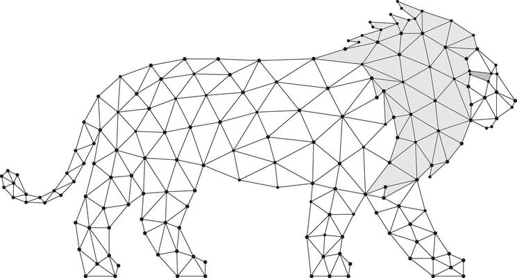 Lion is walking, triangle mesh, illustration