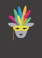 Portrait of sheep, wearing feather hat and mask, like samba dancer, cool style vector