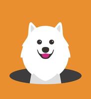 cute Pomeranian dog on the hole, watching, illustration vector