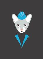 Portrait of cat, wearing hat, like flight attendant, cool style vector