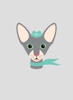 Portrait of cat, wearing hat, like flight attendant, cool style vector