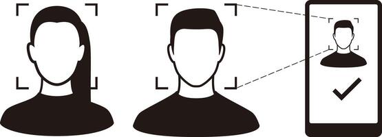 Face ID, facial Recognition System concept icons, man using the phone scan the face vector