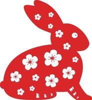 A red and white rabbit with flowers on its body is sitting on a branch vector