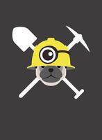 Portrait of pug dog, wearing helmet, like worker or miner, cool style vector