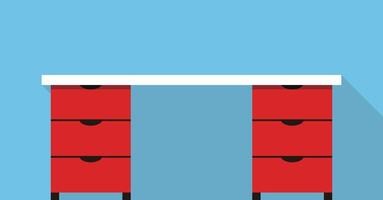 Single Desk with drawer flat icon design, Blue color background vector