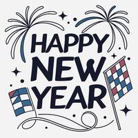 Happy New Year Graphic Design with Fireworks and Flags vector