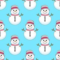 Seamless Christmas pattern with snowmen. Winter pattern for the new year on a blue background vector