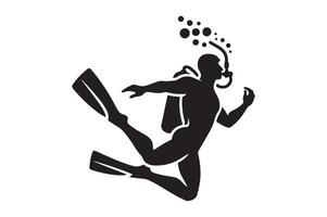 Dynamic Deep-Sea Diver Pose Silhouette for Illustrations vector