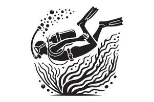 Minimalist Silhouette of Scuba Diver for Modern Designs vector