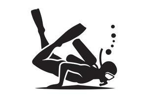 Silhouette of Diver Descending into Ocean Depths vector