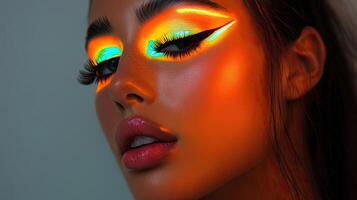 Beautiful woman with neon make-up. photo