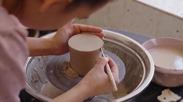 Creating handmade pottery in a serene studio environment video