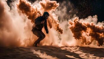 Man in a Desert with Smoke photo