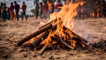 Campfire with Blurred Crowd in the Background photo