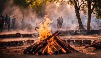 Burning Pyre in a Smoky Setting photo
